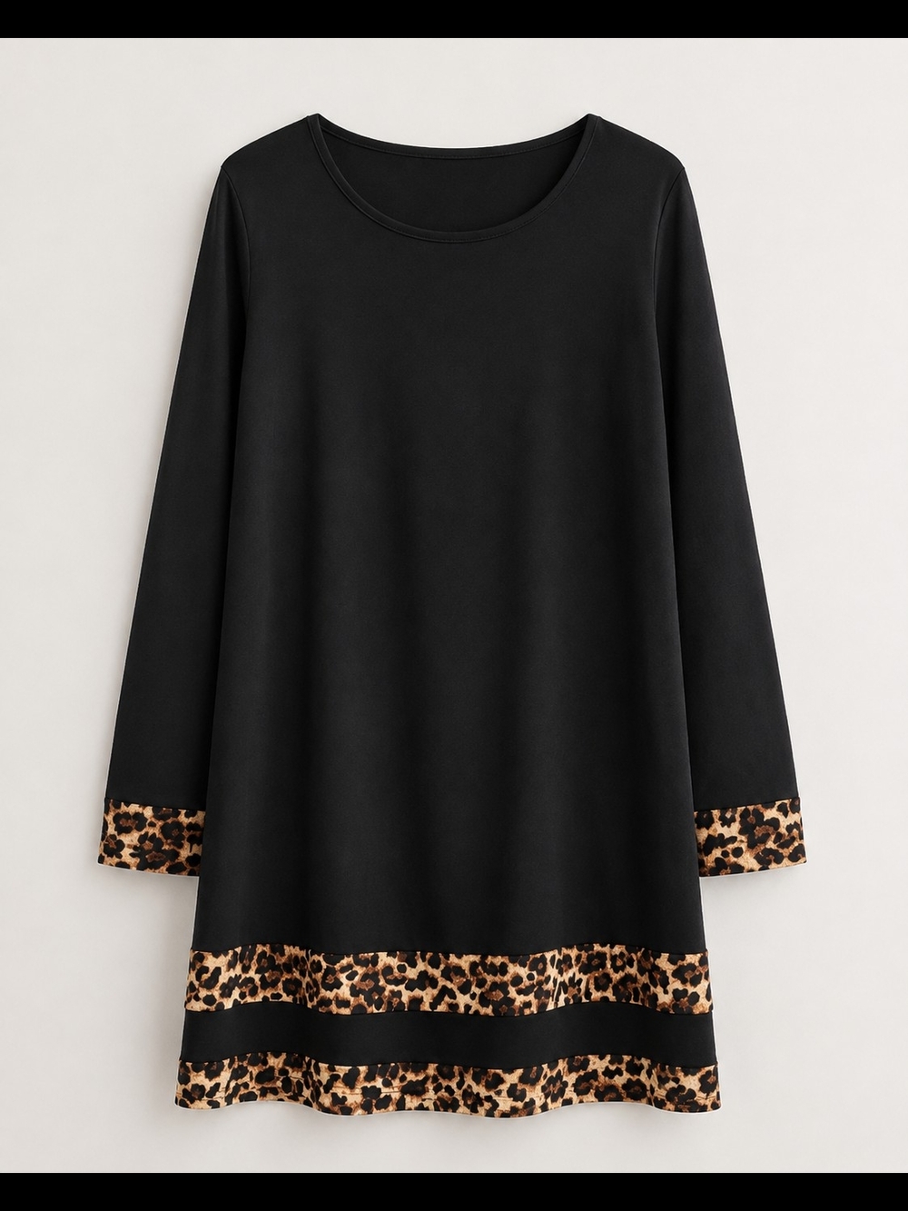 SHEIN Clasi Plus Black Leopard Trim Long Sleeve Dress 2XL